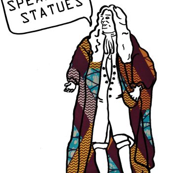 Historical Caricature with speech bubble saying "Speaking Statues"